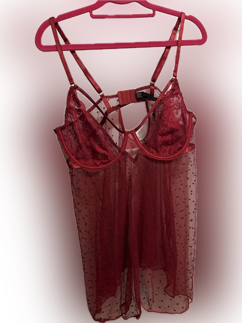 NWOT Women’s Burgundy Lace & Mesh Chemise